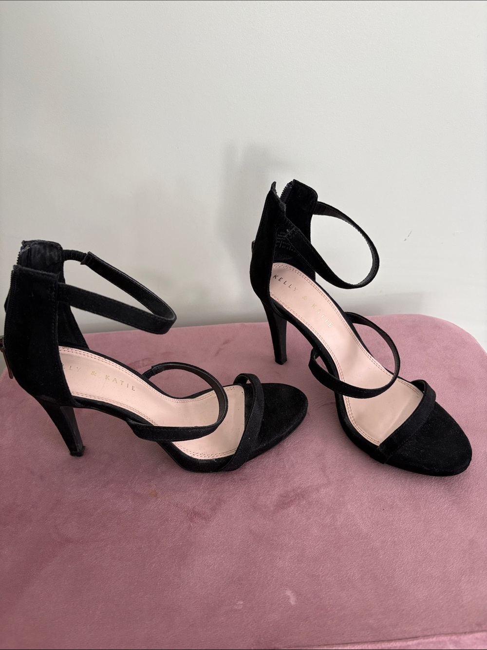 Kelly & Katie Black Suede Strappy High Heel Sandals
